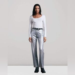 NWT Rag & Bone Alex Liquid High Rise Straight in Luna Silver, Size 26